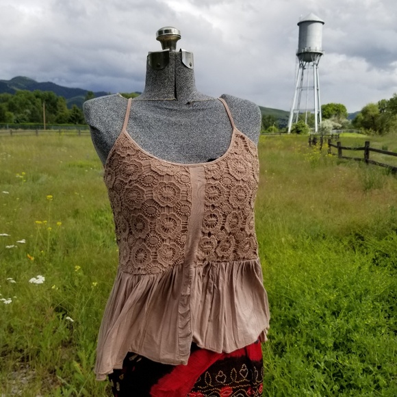 POL Tops - Crochet High Low Tank Top